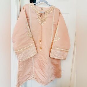 Embroidered Pink 2 pc set with Gold Accents